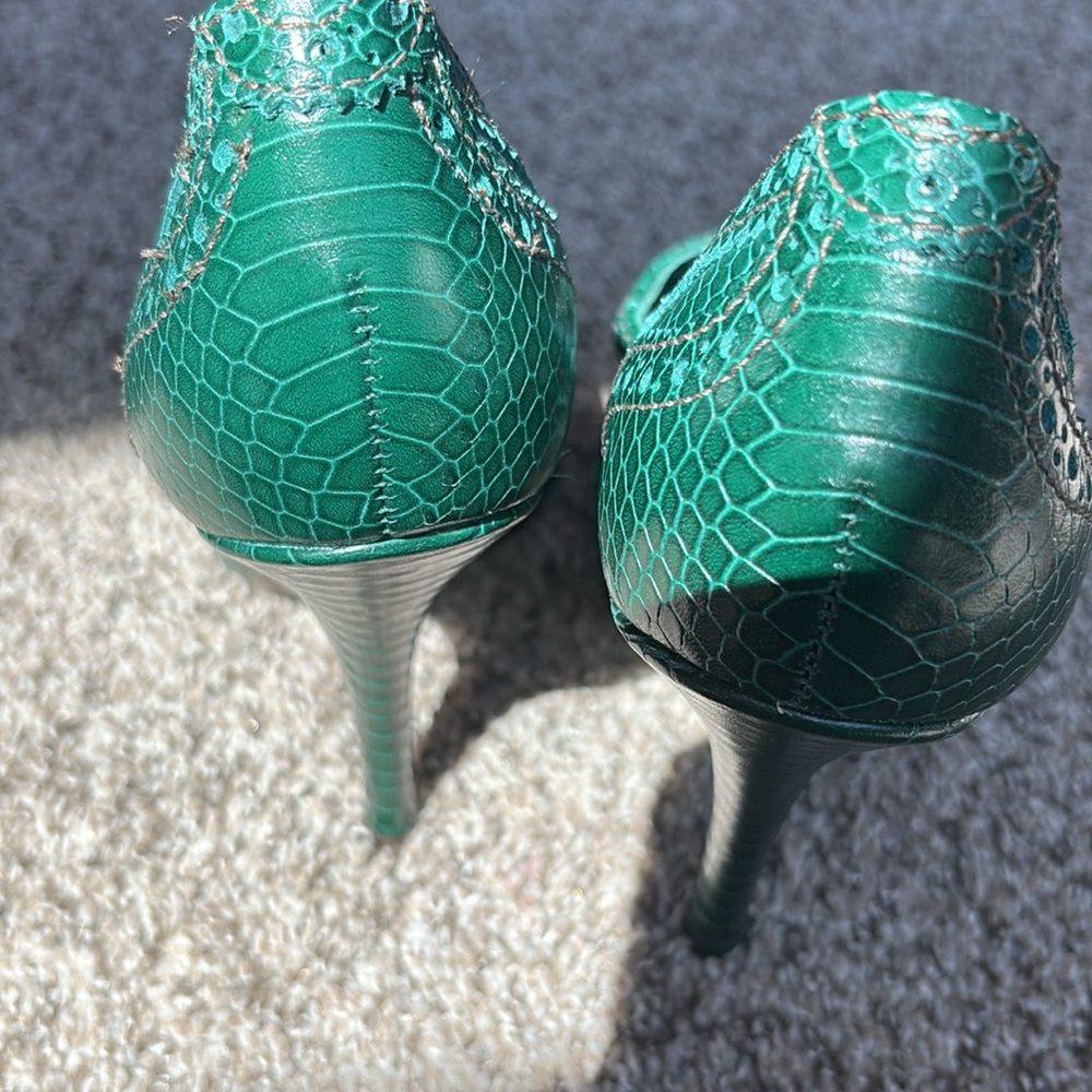 Authentic Tory Burch Green Brogue Python Embossed… - image 8